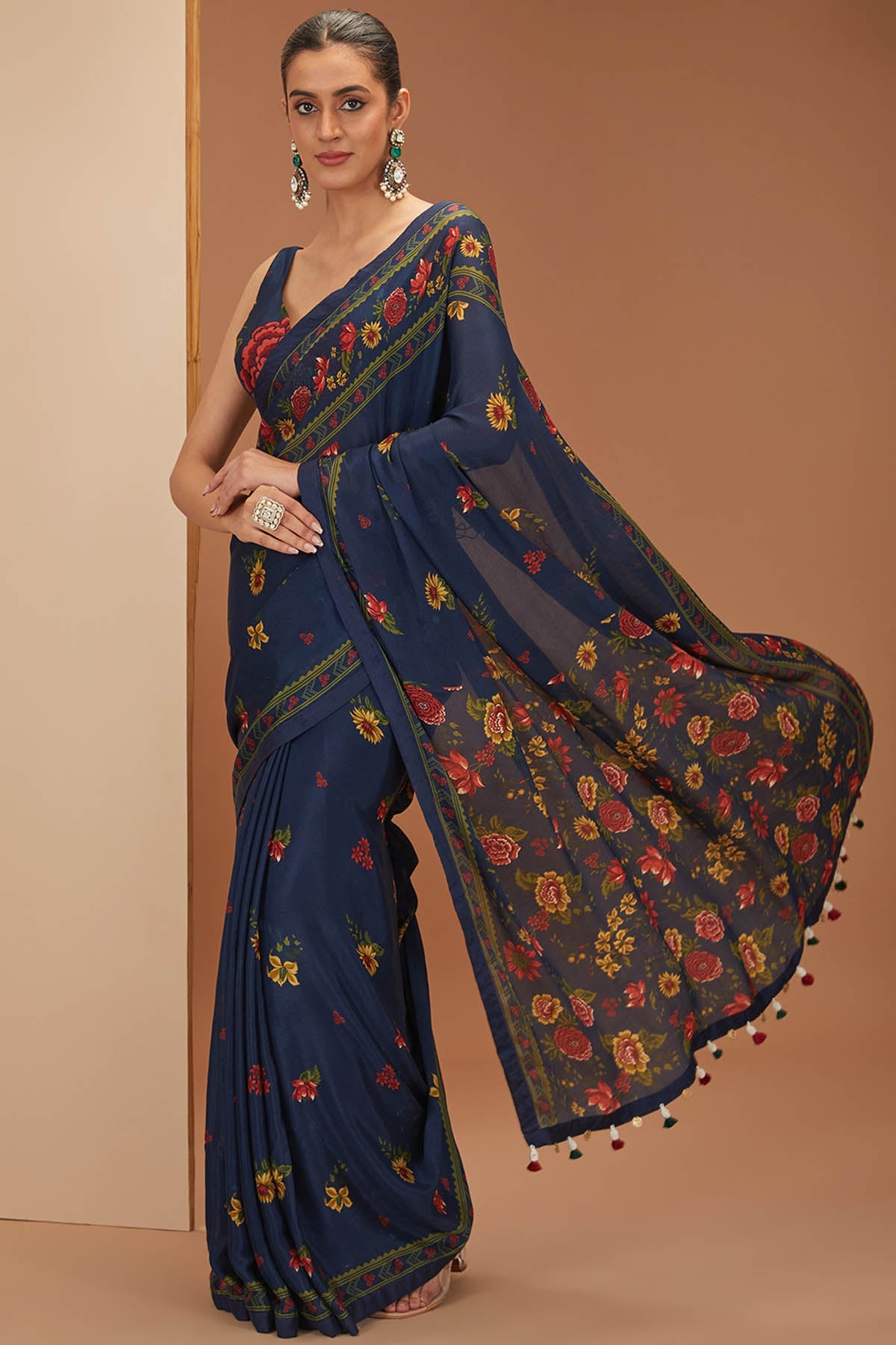 Designer Neha Khullar Blue Printed Saree & Blouse for Women Online